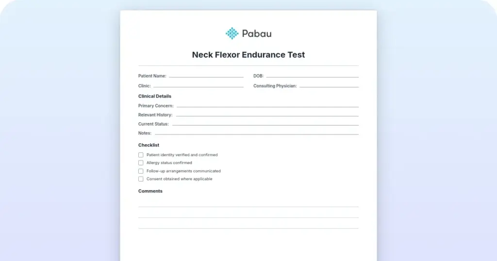 Deep neck flexor endurance test: Procedure and normative values preview from Pabau