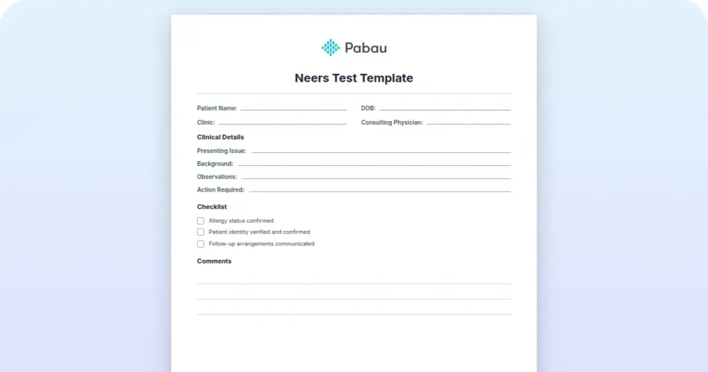 Neers Test Template preview from Pabau