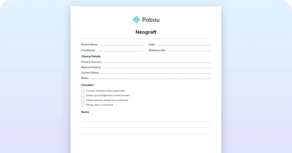 NeoGraft consent and patient screening form template preview from Pabau