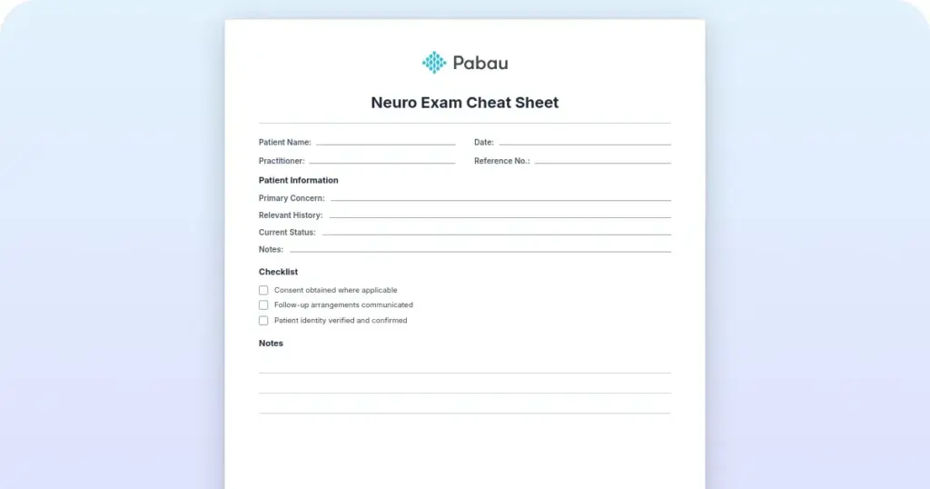 Neuro Exam Cheat Sheet preview from Pabau