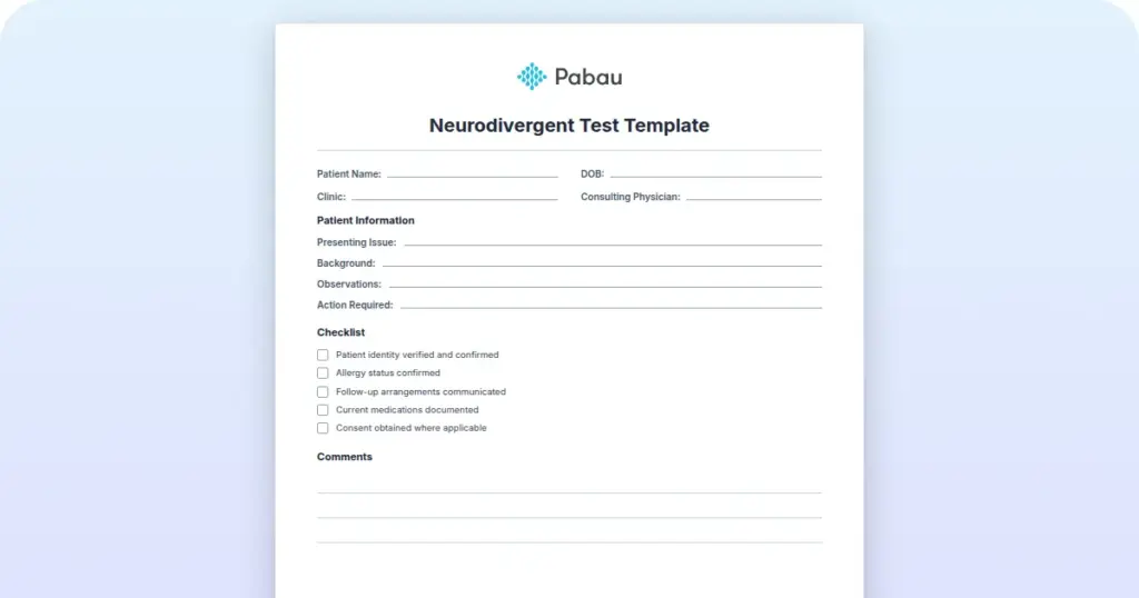 Neurodivergent Test Template preview from Pabau