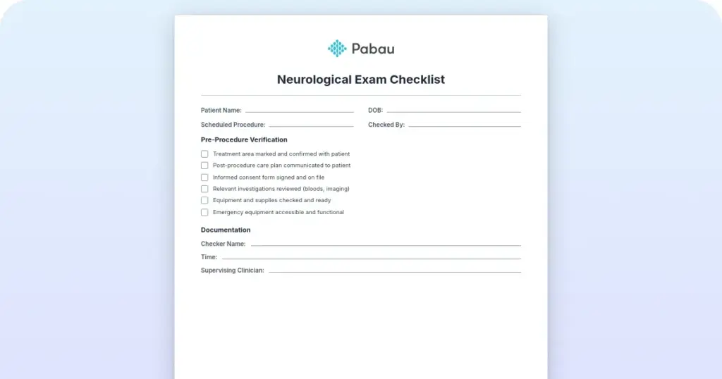 Pediatric neurological exam checklist preview from Pabau