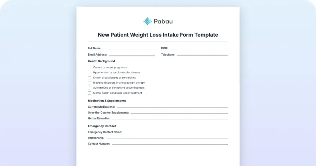 New Patient Weight Loss Intake Form Template