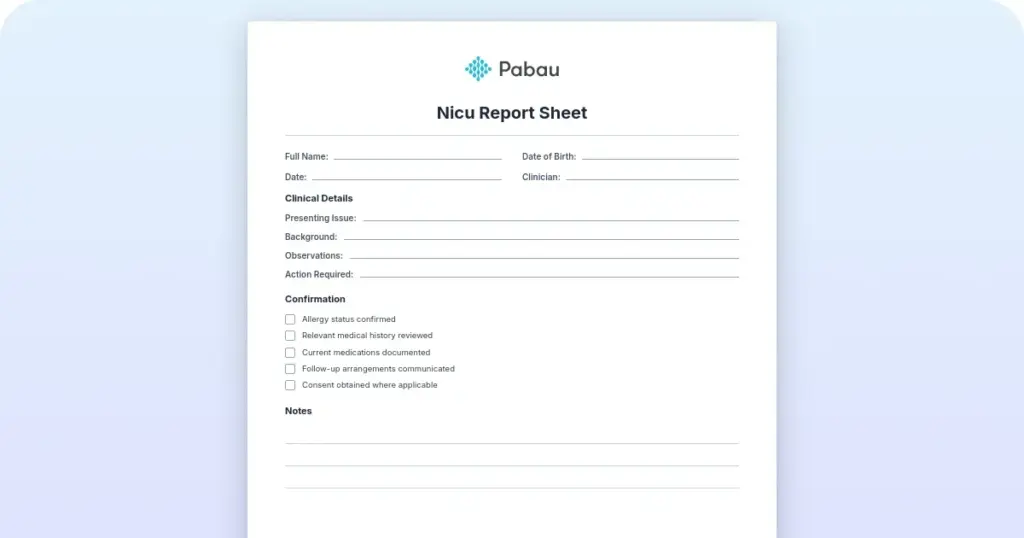 Preview of the downloadable NICU report sheet template