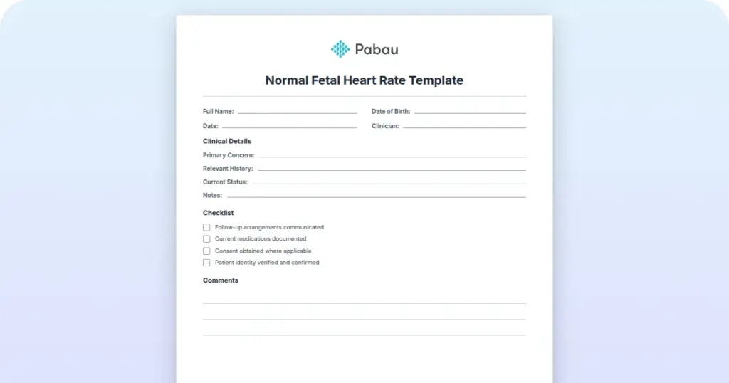 Normal Fetal Heart Rate Template preview from Pabau