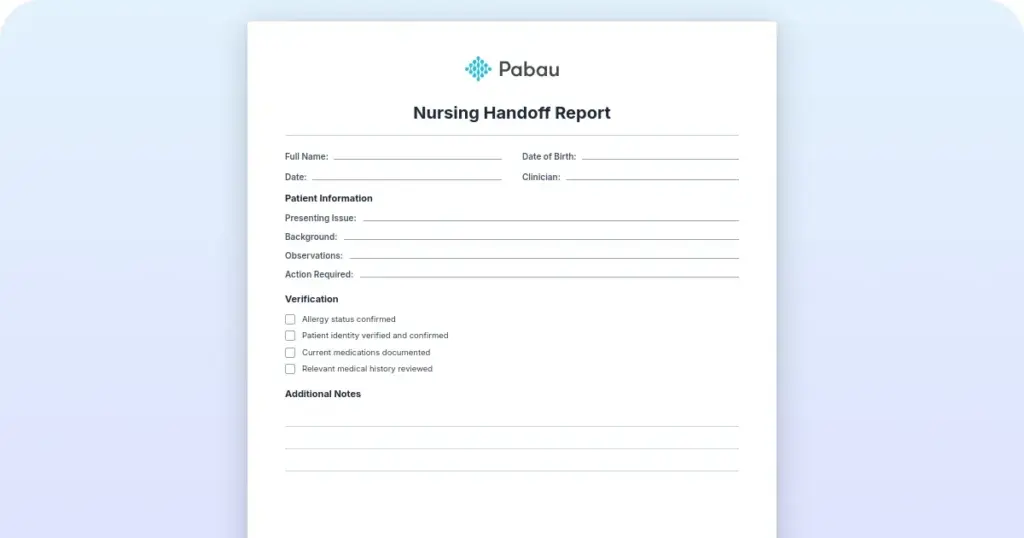 Nursing handoff report preview from Pabau