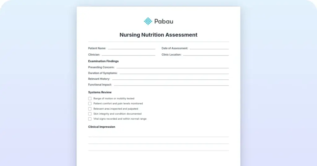 Nursing Nutrition Assessment preview from Pabau