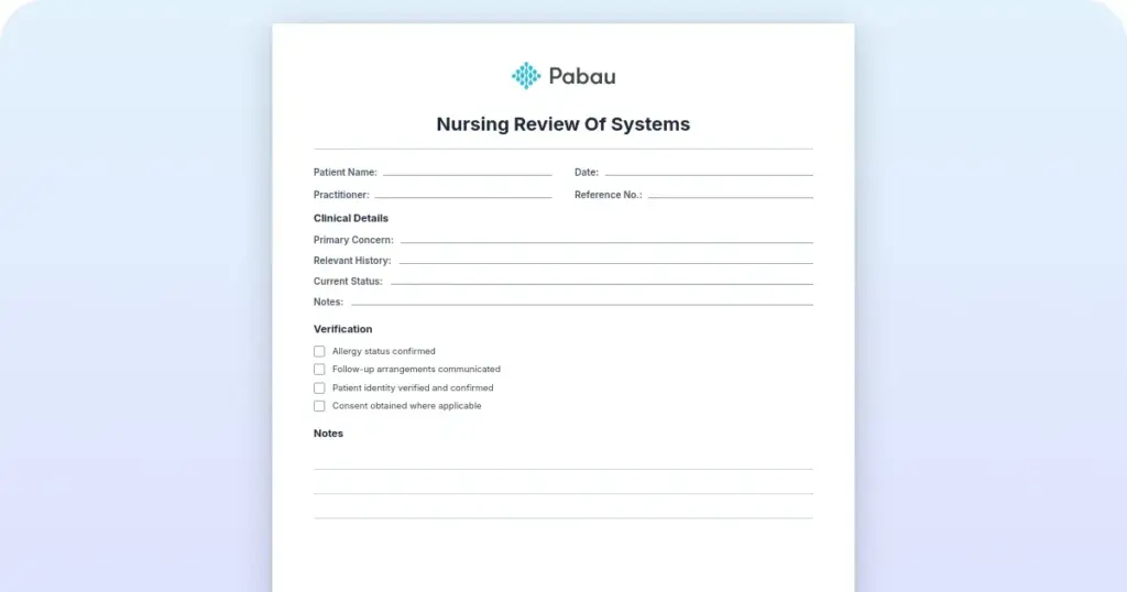 Nursing review of systems preview from Pabau