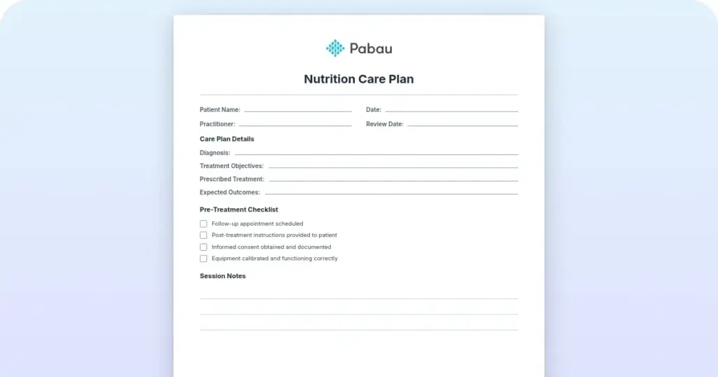 nutrition care plan preview from Pabau