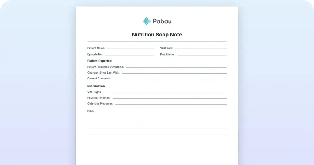 Nutrition SOAP note preview from Pabau