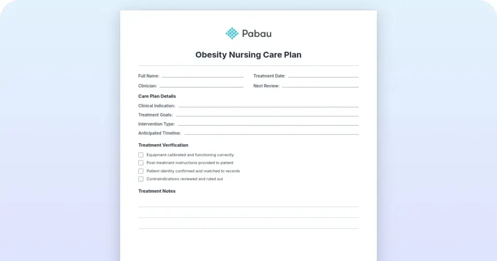 Obesity nursing care plan: Current NANDA-I diagnoses preview from Pabau
