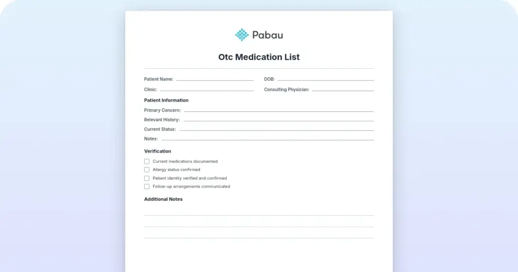 otc medication list preview from Pabau