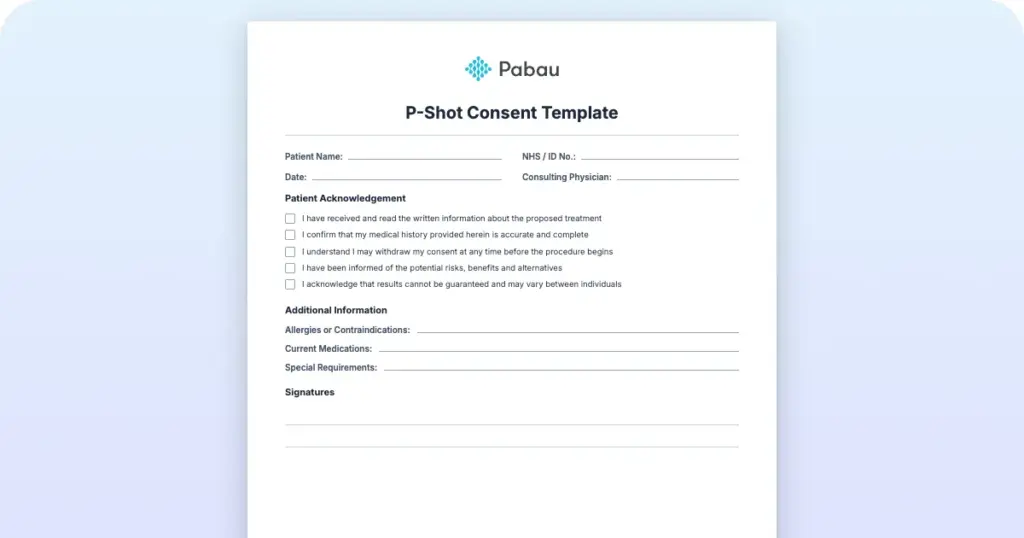 P-Shot Consent Template preview from Pabau
