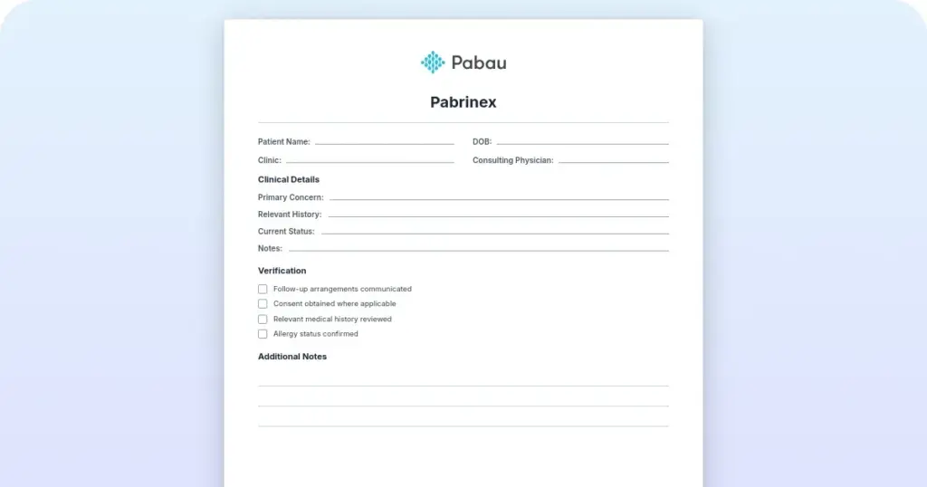 Pabrinex Treatment Aftercare Instructions preview from Pabau