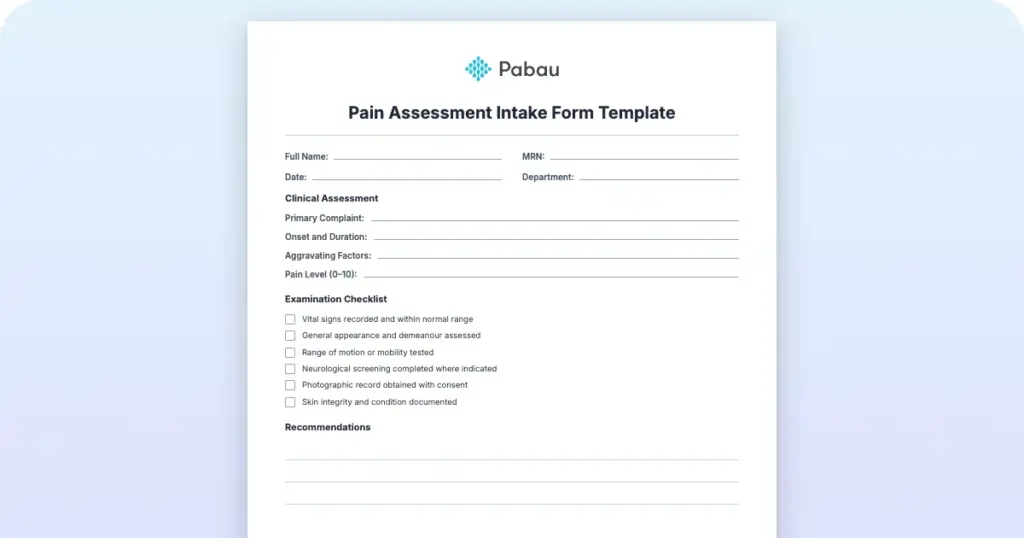 Pain Assessment Intake Form Template