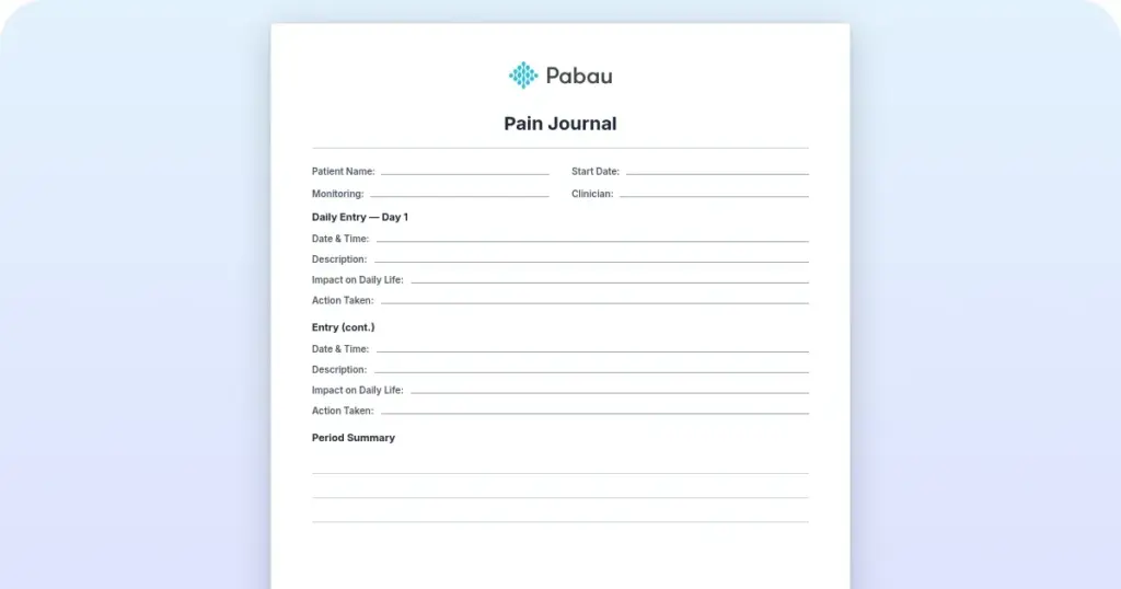 Pain journal template: Free download and how to use it preview from Pabau