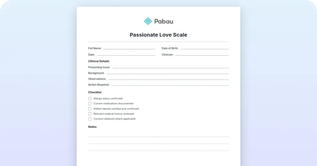Passionate Love Scale: Free template and scoring guide preview from Pabau