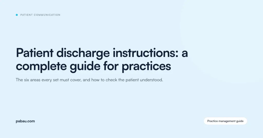 Pabau blog card: patient discharge instructions, a complete guide for practices