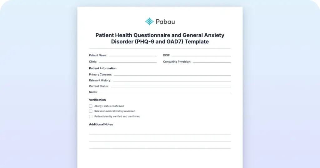 Patient Health Questionnaire And General Anxiety Disorder Phq 9 And Gad7 Template