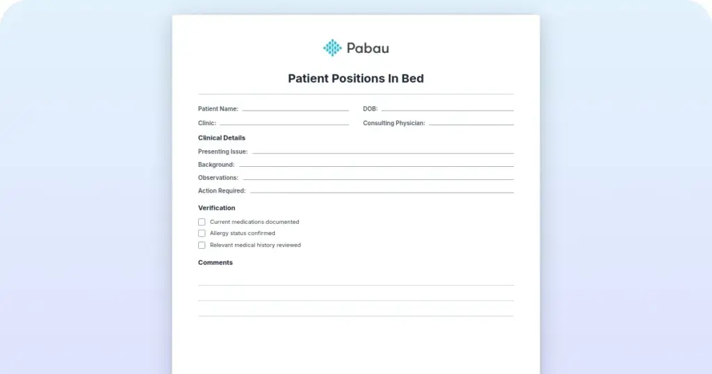 Patient positions in bed: Free reference sheet for nurses preview from Pabau