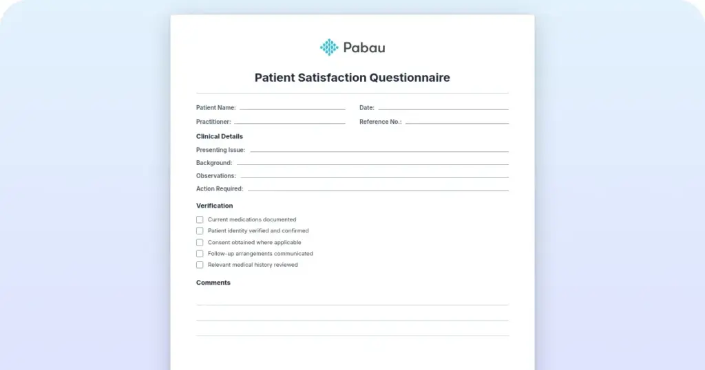 Patient satisfaction questionnaire template preview