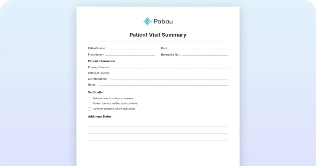 Patient visit summary: Free template and 8-part guide preview from Pabau