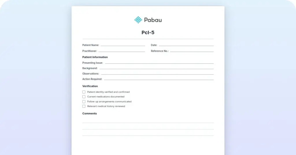 PCL-5 PTSD checklist: Scoring and interpretation guide preview from Pabau