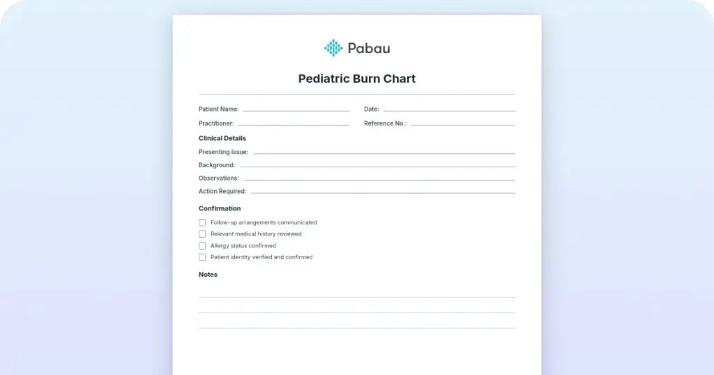 Pediatric burn chart: Lund-Browder assessment tool for children preview from Pabau