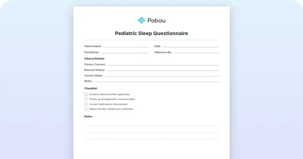 Pediatric sleep questionnaire: Free PSQ template and scoring guide preview from Pabau