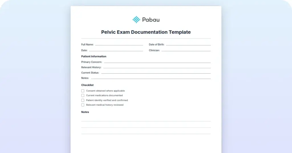 Pelvic Exam Documentation Template preview from Pabau