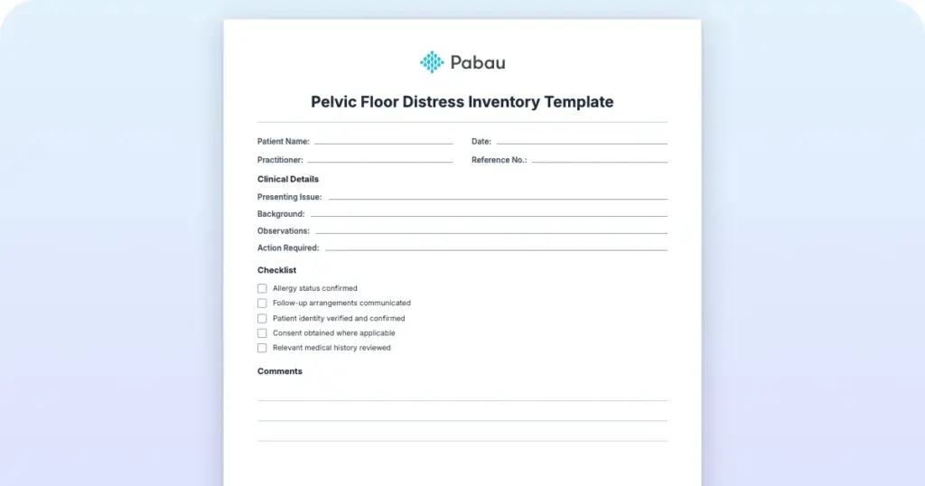 Pelvic Floor Distress Inventory Template preview from Pabau
