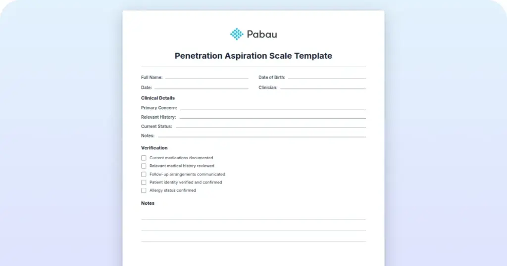 Penetration Aspiration Scale Template preview from Pabau