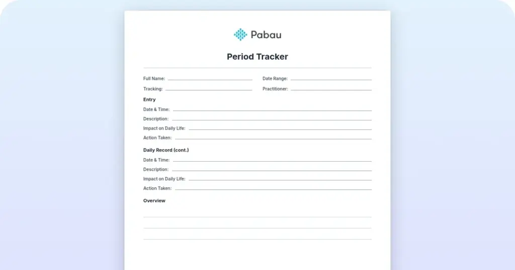 Period tracker template: A free printable log to bring to your provider preview from Pabau