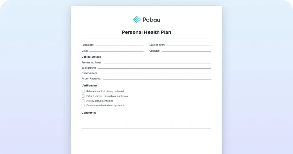 Personal health plan preview from Pabau