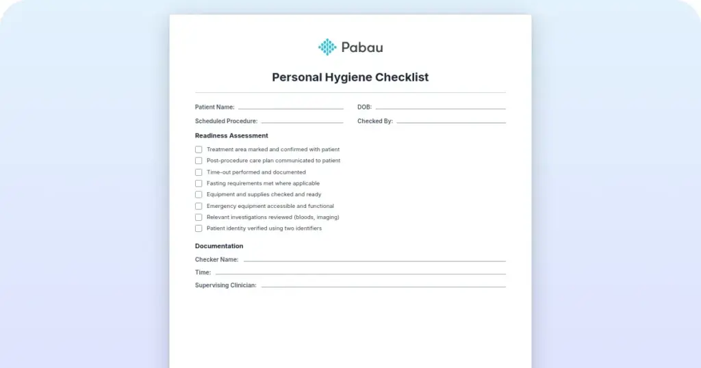 Personal hygiene checklist for patients preview from Pabau