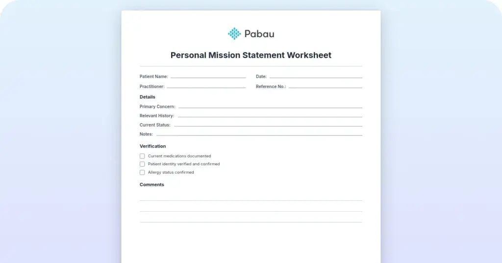 Personal mission statement worksheet for healthcare professionals preview from Pabau