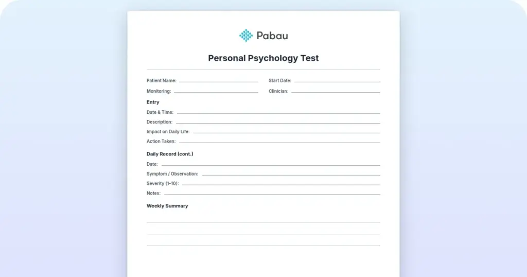 Personal psychology test preview from Pabau