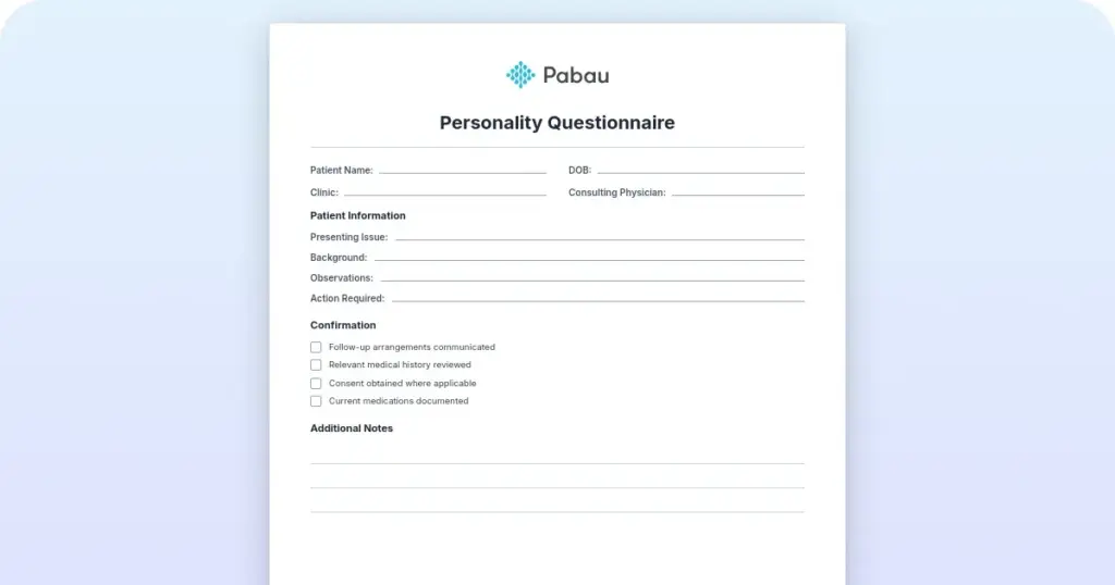 Personality questionnaire: Free Big Five template and scoring preview from Pabau
