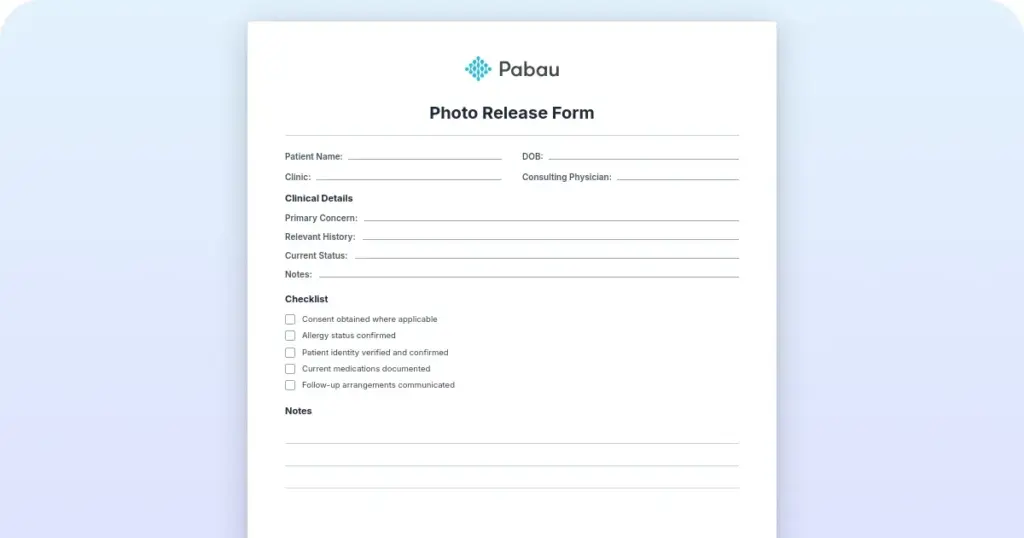 Photo release form: What it is, when you'll need one + a free template preview from Pabau