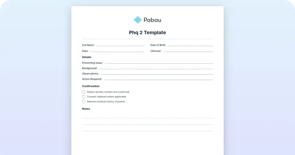 PHQ-2 Template preview from Pabau