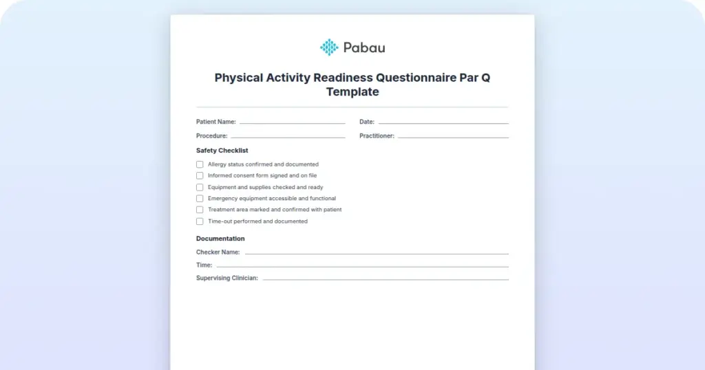 Physical Activity Readiness Questionnaire Par Q Template preview from Pabau