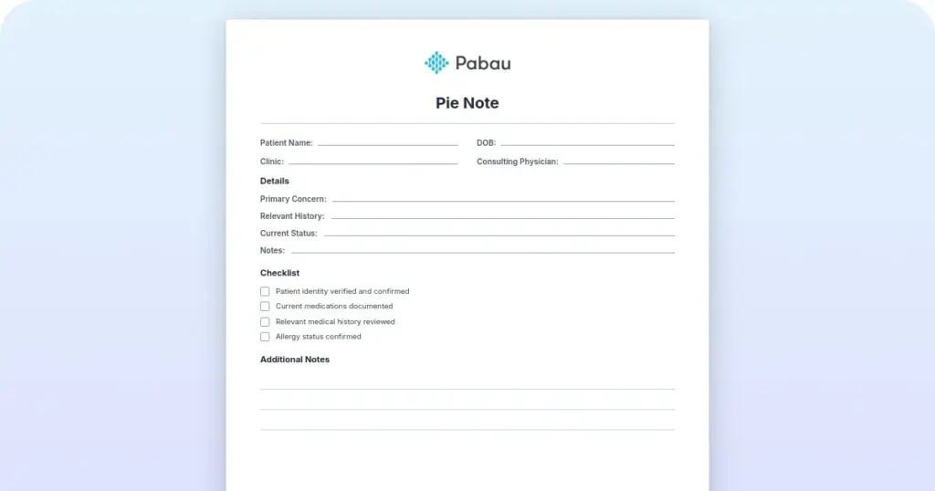 PIE note: Template, examples, and how to write one preview from Pabau