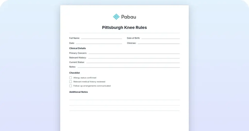 Pittsburgh Knee Rules: Criteria, walk test and free template preview from Pabau