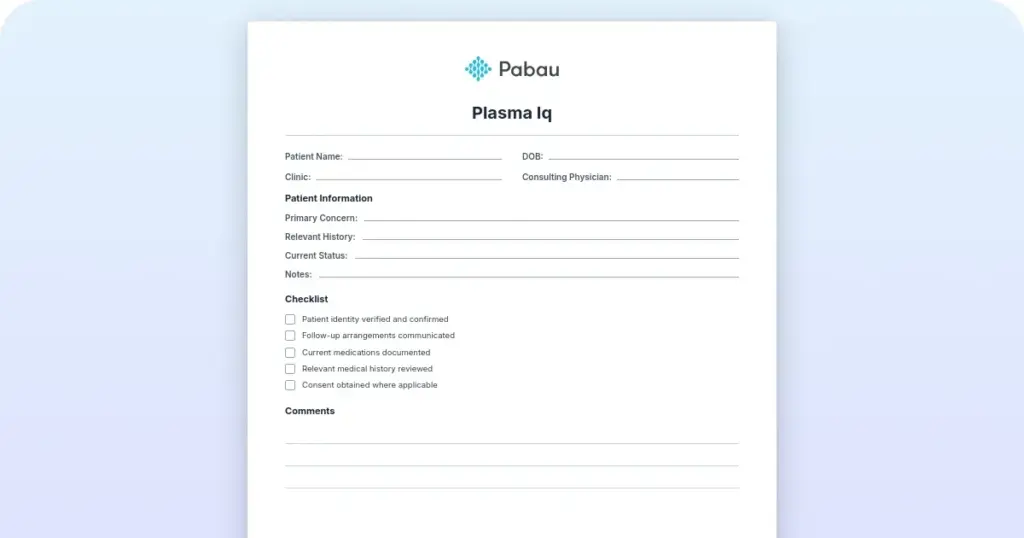Plasma IQ consent form: Free template, treatment protocol & aftercare preview from Pabau