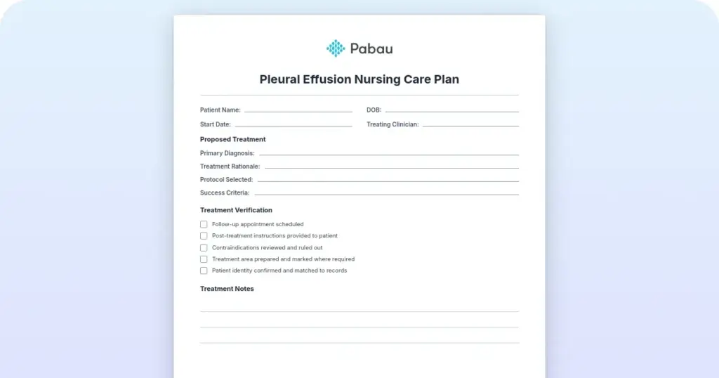 Pleural effusion nursing care plan preview from Pabau