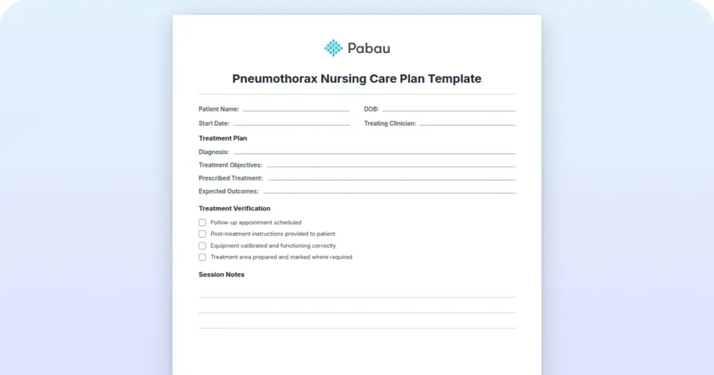 Pneumothorax Nursing Care Plan preview from Pabau