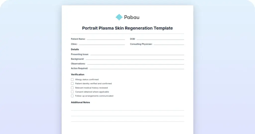 Portrait Plasma Skin Regeneration Template preview from Pabau