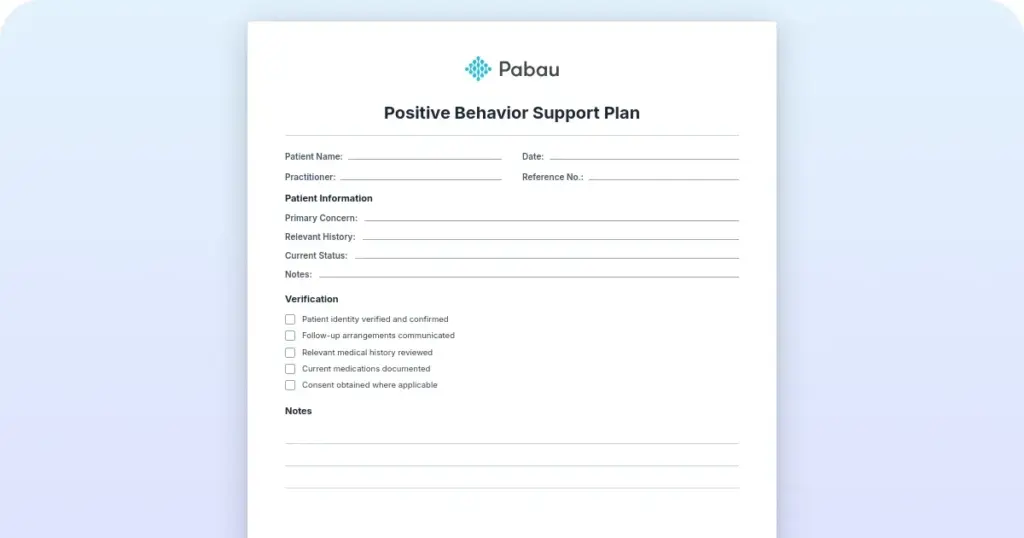 Positive behavior support plan preview from Pabau