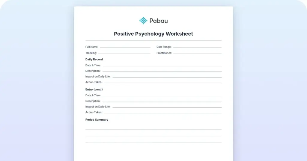 Positive psychology worksheet: Six sections & how to review them preview from Pabau