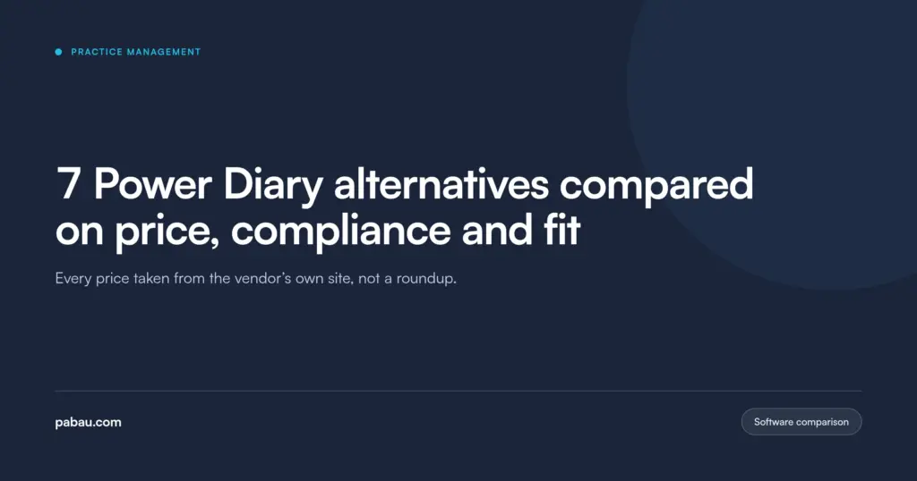 Pabau blog card: 7 Power Diary alternatives compared on price, compliance and fit